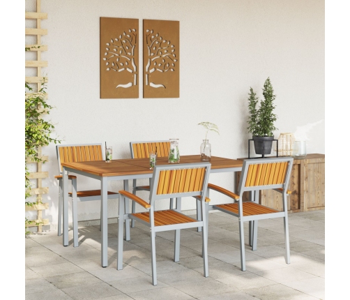Juego de Comedor de Jardín Juego de 5 Gris, Madera Natural Metal