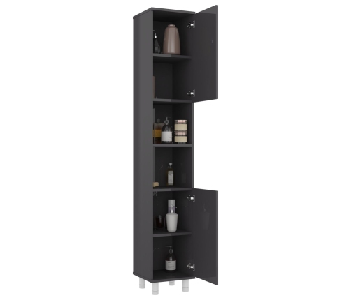 Armario de baño madera contrachapada gris brillo 30x30x179 cm