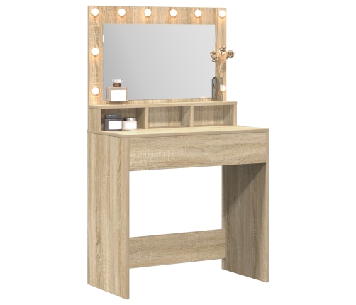 Mesa de Maquillaje  con Luces LED Roble Sonoma 79x41x135 cm