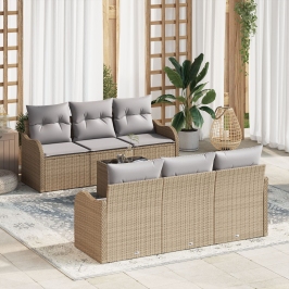 Juego de Sofá de Jardín  de 7 piezas con Cojines Beige Poliratán