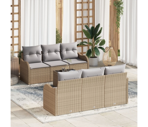 Juego de Sofá de Jardín  de 7 piezas con Cojines Beige Poliratán