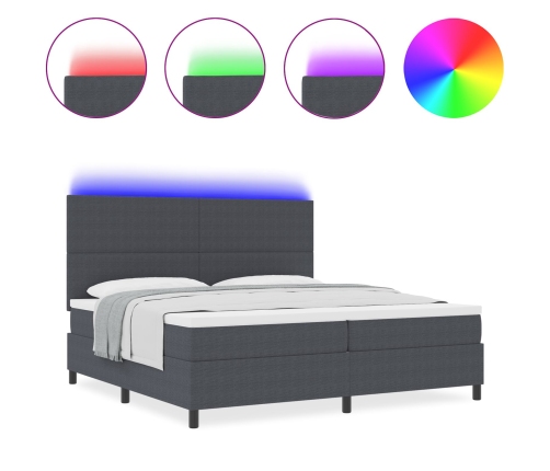 Cama con Somier  con Colchón&LED Gris Oscuro 200x200 cm Tela de Pana