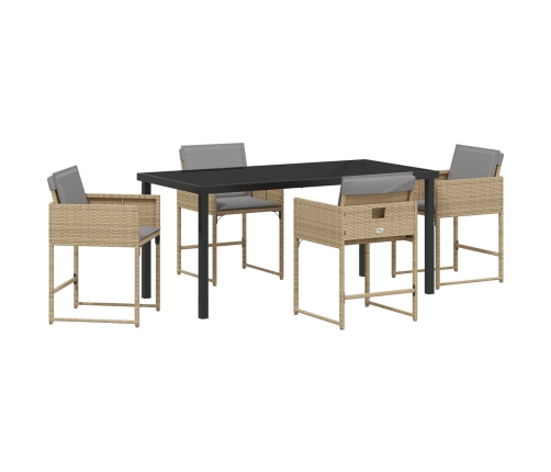 Juego de Comedor de Jardín de 5 Piezas con Cojines Beige Rattan Poliéster