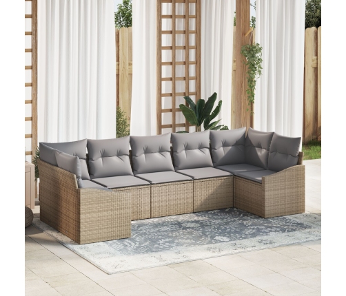 Conjunto de Sofá de Jardín  Juego de 7 Beige, Gris Ratán, Poliéster