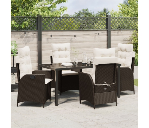 Set de Comedor de Jardín de 5 Piezas con Cojines Marrón Poliratán