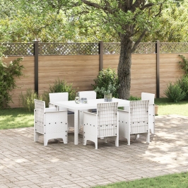 Conjunto de Comedor de Jardín de 7 Piezas con Cojines Blanco Poliratán