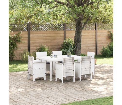 Conjunto de Comedor de Jardín de 7 Piezas con Cojines Blanco Poliratán