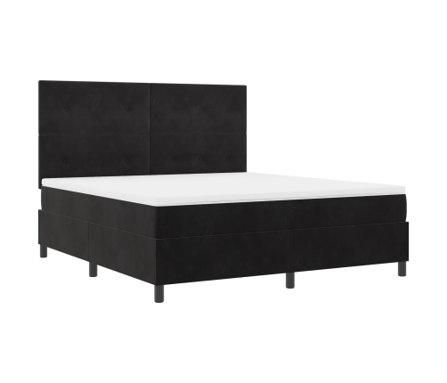 Cama Box Spring  con Colchón Negro Super Rey Terciopelo