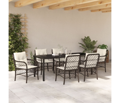 Conjunto de Comedor de Jardín  de 7 Piezas con Cojines de Poliratán Marrón