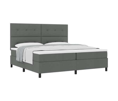 Cama con base y colchón gris oscuro 200x200 cm de tela