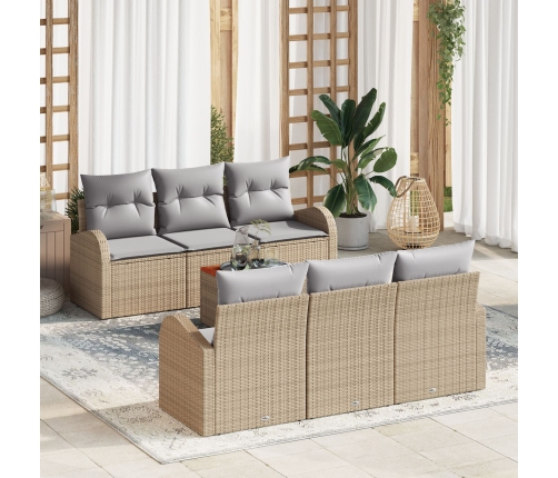 Juego de Sofás de Jardín  de 7 Piezas con Cojines Beige Ratán Acacia