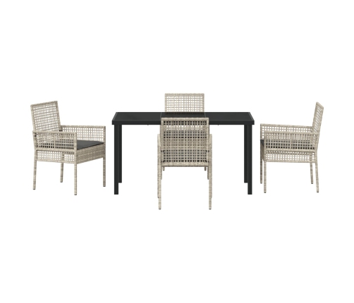 Juego de Comedor de Jardín de 5 Piezas con Cojines Gris Claro de Ratán PE