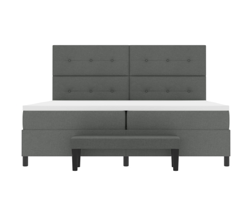 Cama con somier de  con colchón y banco gris oscuro 200x200 cm tela
