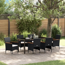 Set de Comedor para Jardín  de 7 Piezas en Poliratán Negro