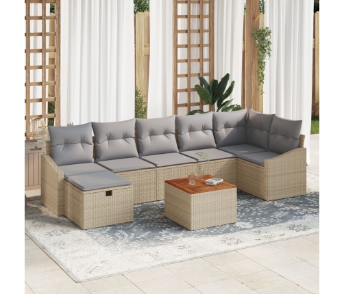 Conjunto de Sofás de Jardín  de 8 piezas con Cojines Beige Poliratán