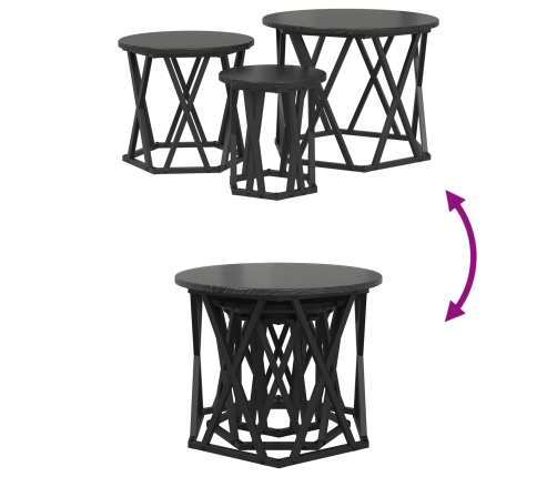 Mesas Laterales Apilables  3 pcs Negro Madera de Roble Ingenierizada