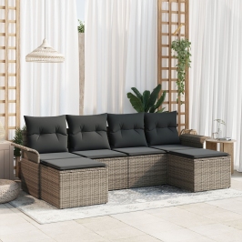 Conjunto de Sofá de Jardín  de 6 Piezas con Cojines Gris Poliratán
