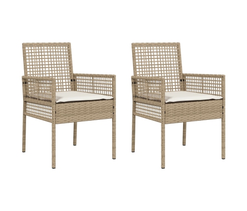 sillas de jardín  2 pcs con cojines beige de ratán