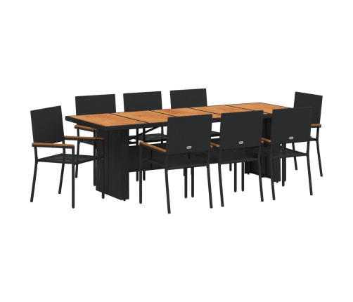 Set de comedor de jardín de 9 piezas  negro de poli ratán