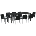 Set de Comedor para Jardín de 9 Piezas con Cojines de Ratan de Poliéster Negro