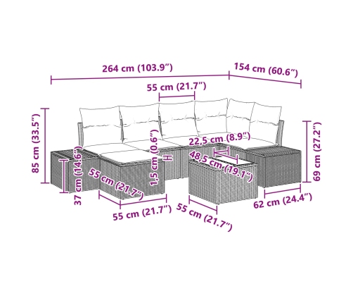 Conjunto de Sofá de Jardín  Conjunto de 7 Marrón y crema