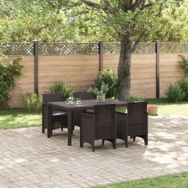 Conjunto de Comedor de Jardín de 5 Piezas con Cojines Poliratán Marrón