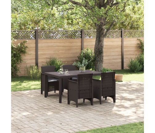 Conjunto de Comedor de Jardín de 5 Piezas con Cojines Poliratán Marrón