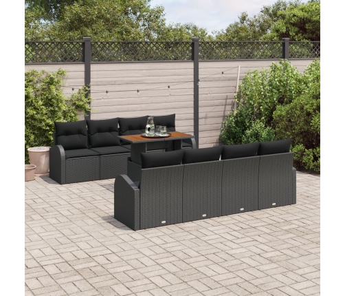 Conjunto de Comedor de Jardín de 9 Piezas con Cojines Negro Poliratán Acacia