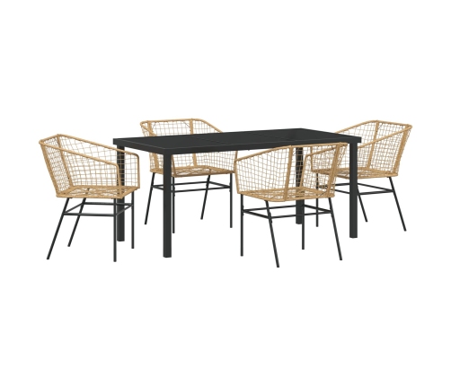 Conjunto de Comedor de Jardín  de 5 Piezas Rattán Poliéster Marrón