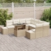 Conjunto de Sofá de Jardín de 9 Piezas con Cojines Beige de Ratán Poliéster