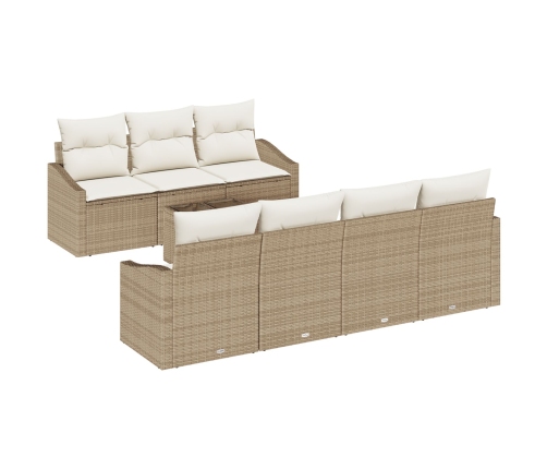 Conjunto de Sofá de Jardín de 8 Piezas con Cojines Beige Ratán Sintético