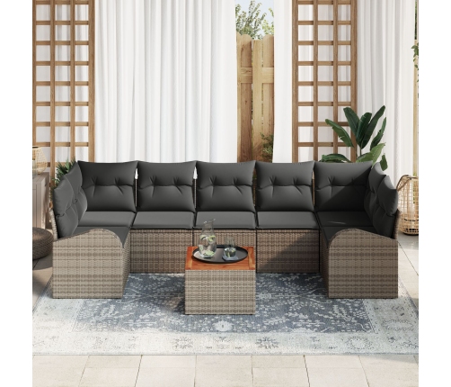 Conjunto de Sofá de Jardín de 8 Piezas con Cojines Gris Ratán Poliéster Acacia