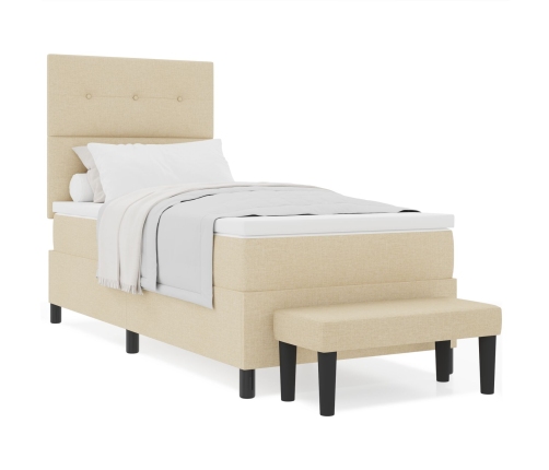 Cama Box Spring con Colchón y Banco Crema 100x200 cm Tela