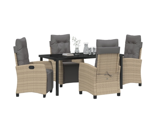 Juego de Comedor de Jardín de 5 Piezas Beige Ratán Poliéster