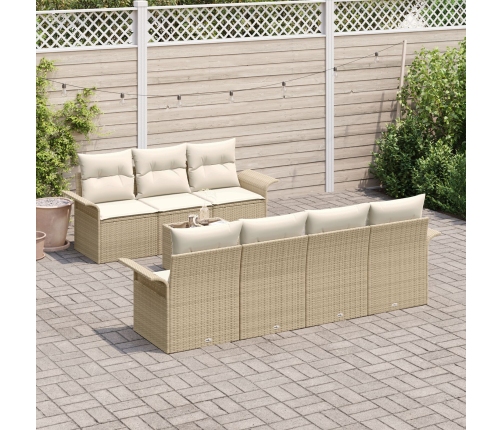 Conjunto de Sofá de Jardín de 8 Piezas con Cojines Beige Ratán Polipropileno
