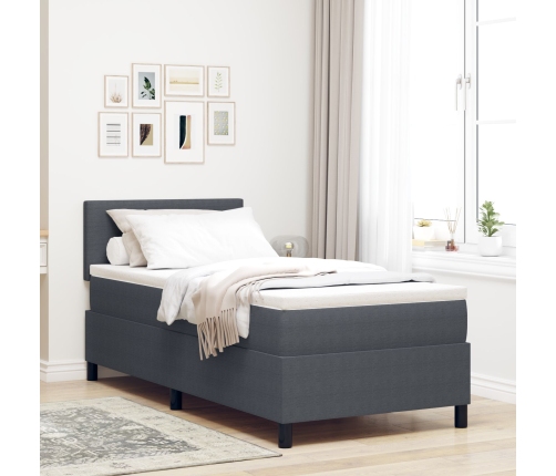 Cama con Base de Resortes  con Colchón & Luz LED Gris Oscuro 90x200 cm Tela de Pana