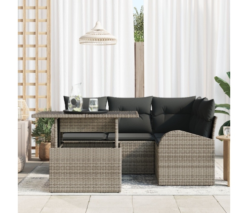 Set de Sofá de Jardín de 5 Piezas con Cojines Gris Poliratán