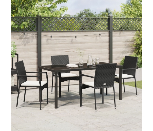 Juego de Comedor de Jardín de 5 Piezas  con Cojines Negro Poliratán