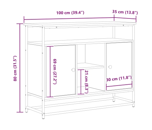 Consola de Madera Vieja 100x35x80 cm Madera Compuesta y Acero
