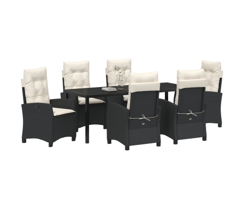 Conjunto de Comedor de Jardín de 7 Piezas con Cojines de  Negro Poliratán