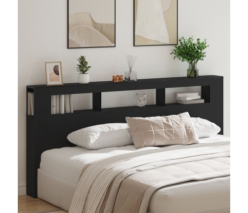 Cabecero de Almacenamiento  con Luces LED Madera Negra 220x18,5x103,5 cm