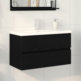 Gabinete para Lavabo  con Lavabo Integrado Roble Negro Madera Ingenierizada, Gabinete para Lavabo  Roble Negro 80x38.5x45 cm Madera Ingenierizada