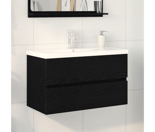 Gabinete para Lavabo  con Lavabo Integrado Roble Negro Madera Ingenierizada, Gabinete para Lavabo  Roble Negro 80x38.5x45 cm Madera Ingenierizada
