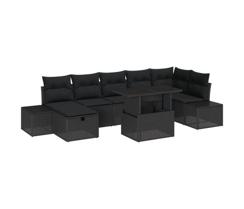 Conjunto de Sofás de Jardín de 8 Piezas con Cojines Negro Ratán Polimérico