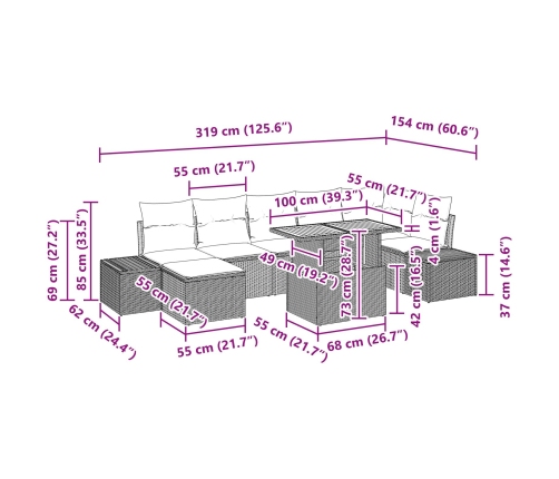 Conjunto de Sofá de Jardín  Conjunto de 8 Negro