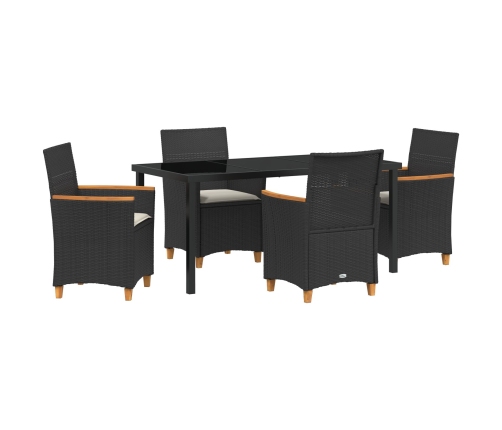 Set de Comedor de Jardín  de 5 Piezas con Cojines Negro Poliratán