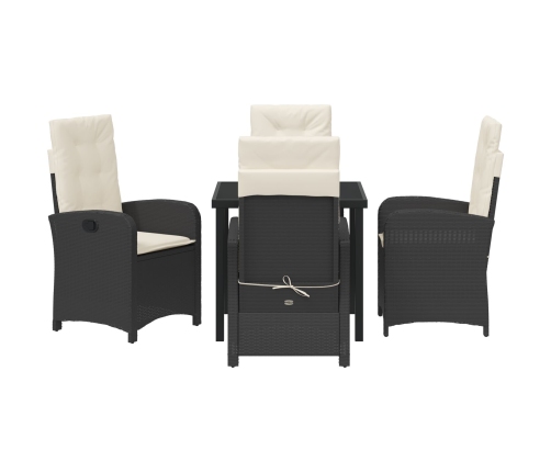 Set de comedor de jardín de 5 piezas con cojines Ratán negro