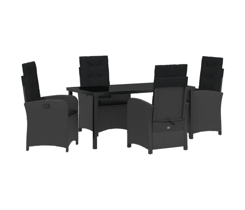 Set de comedor de jardín de 5 piezas con cojines de rattan versátil negro