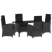 Set de comedor de jardín de 5 piezas con cojines de rattan versátil negro