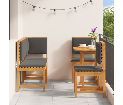 Set de Comedor de Jardín de 5 Piezas con Cojines de Madera de Acacia